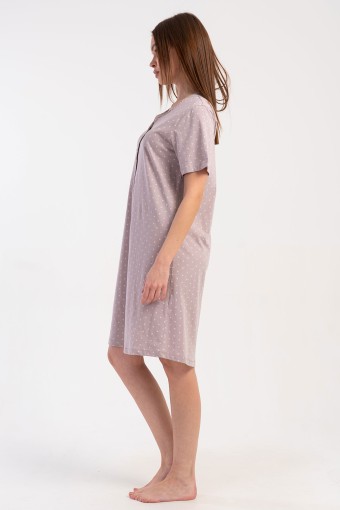 PINARCA EV GİYİM - Pınarca Kadın Tunik Kısa Kollu Pamuklu Yaka Düğmeli Puantiyeli - Açık Kahve (1)