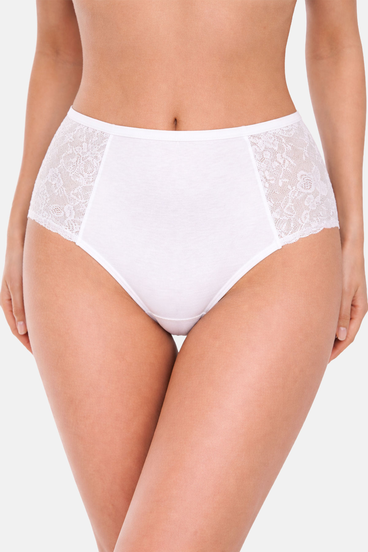 Pınarca Kadın Yüksek Bel Bato Külot Dantelli Likralı Pamuk - Thumbnail