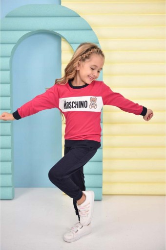 PINARCA EV GİYİM - Pınarca Kız Çocuk Moschıno Pijama Takımı Pamuklu - Fuşya