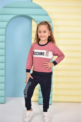 PINARCA EV GİYİM - Pınarca Kız Çocuk Moschıno Pijama Takımı Pamuklu - Gülkurusu