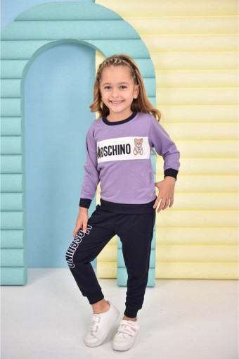 PINARCA EV GİYİM - Pınarca Kız Çocuk Moschıno Pijama Takımı Pamuklu - Lila