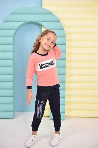 PINARCA EV GİYİM - Pınarca Kız Çocuk Moschıno Pijama Takımı Pamuklu - Yavruağzı