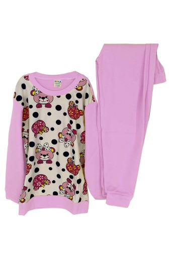 PINARCA EV GİYİM - Pınarca Kız Çocuk Ayı Desenli Klasik Takım - Pembe