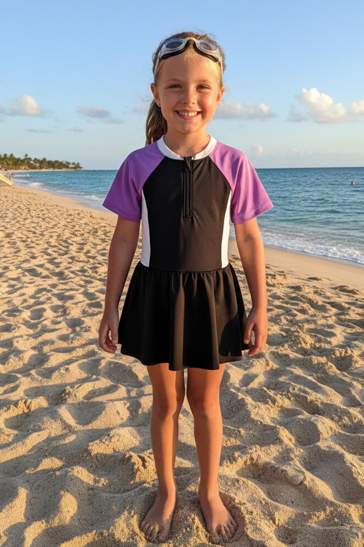 Pınarca Kız Çocuk Elbise Mayo Kısa Kollu Yarım Fermuarlı Sporcu - Siyah - Thumbnail