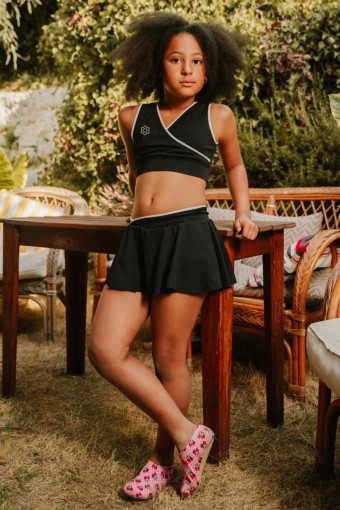 PINARCA PLAJ - Pınarca Kız Çocuk Etekli Mayo Kalın Askılı Crop Sporcu Bel Biyeli - Siyah