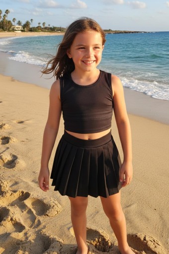 PINARCA PLAJ - Pınarca Kız Çocuk Etekli Mayo Kalın Askılı Crop Sporcu - Siyah