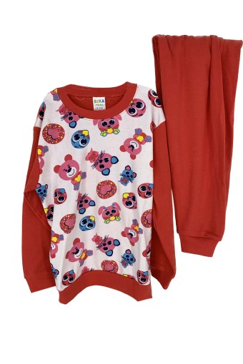 PINARCA EV GİYİM - Pınarca Kız Çocuk Kedi Köpek Desenli Pijama Takımı - Turuncu
