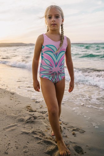 PINARCA PLAJ - Pınarca Kız Çocuk Mayo Desenli Taşlı - Pembe