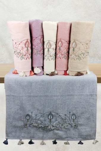 PINARCA HAVLU - Pınarca Sırma Nakışlı Püsküllü El Yüz Havlusu 50x90