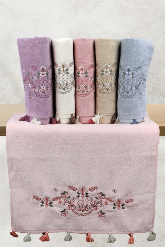 PINARCA HAVLU - Pınarca Sırma Nakışlı Püsküllü El Yüz Havlusu 50x90 (1)