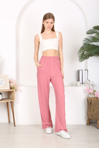 POGI - Pogi Kadın Tek Alt Pantolon Uzun Bürümcük - Gülkurusu