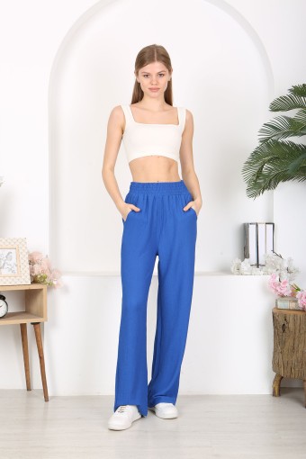 POGI - Pogi Kadın Tek Alt Pantolon Uzun Bürümcük - Saks Mavisi