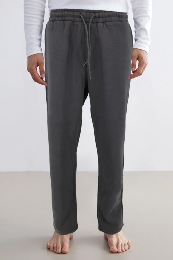 POGI - Pogi Erkek Büyük Beden Tek Alt Eşofman 3 İplik Düz Paça - Füme