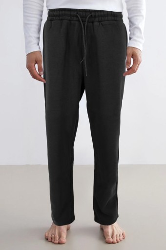 POGI - Pogi Erkek Büyük Beden Tek Alt Eşofman 3 İplik Düz Paça - Siyah