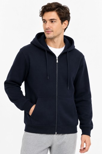 POGI - Pogi Erkek Kapşonlu Sweatshirt Fermuarlı - Lacivert