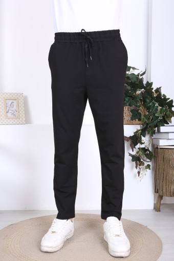 POGI - Pogi Erkek Tek Alt Eşofman Arka Fermuarlı Cepli Pamuklu Düz Paça - Siyah (1)