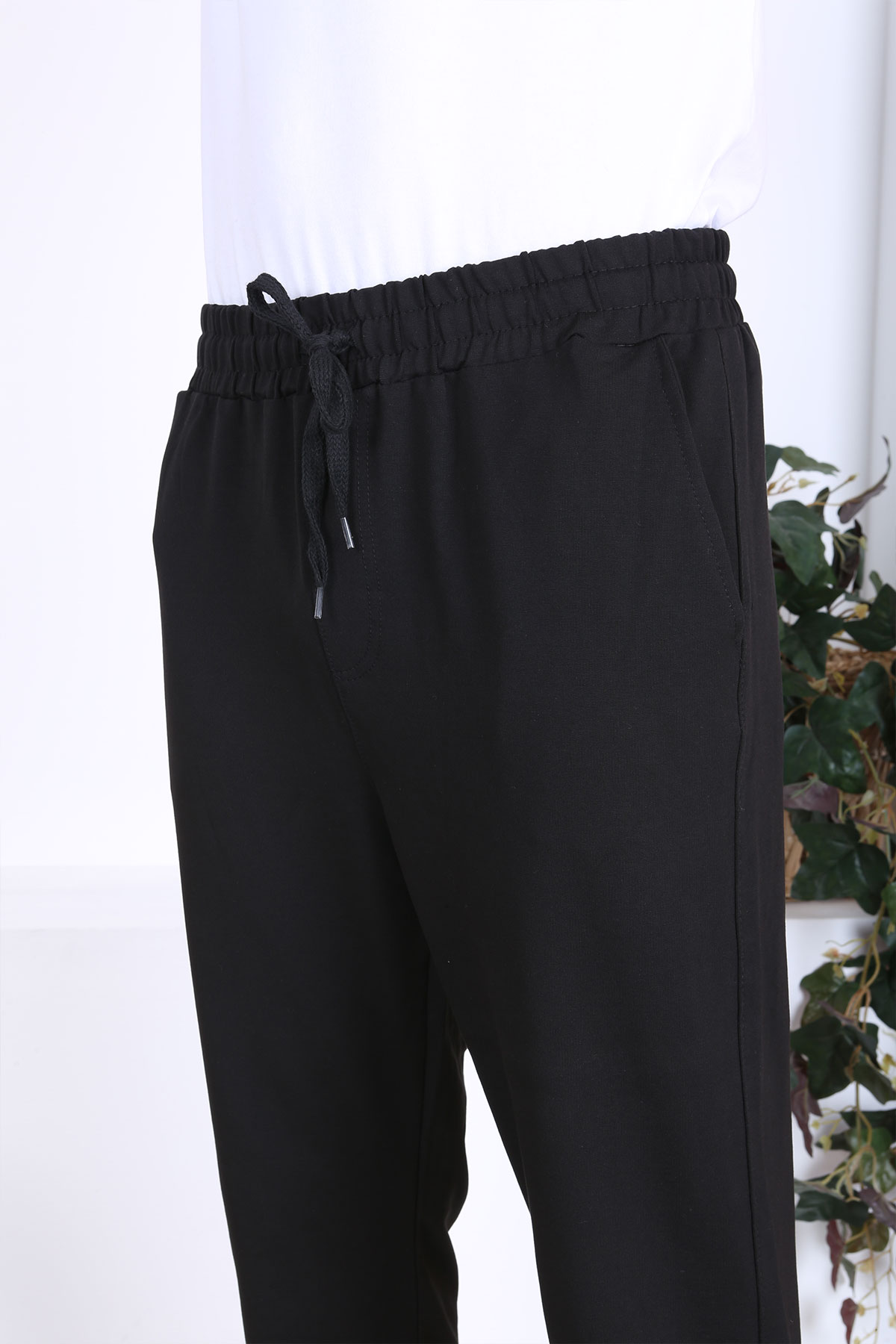 Pogi Erkek Tek Alt Eşofman Arka Fermuarlı Cepli Pamuklu Düz Paça - Siyah - Thumbnail