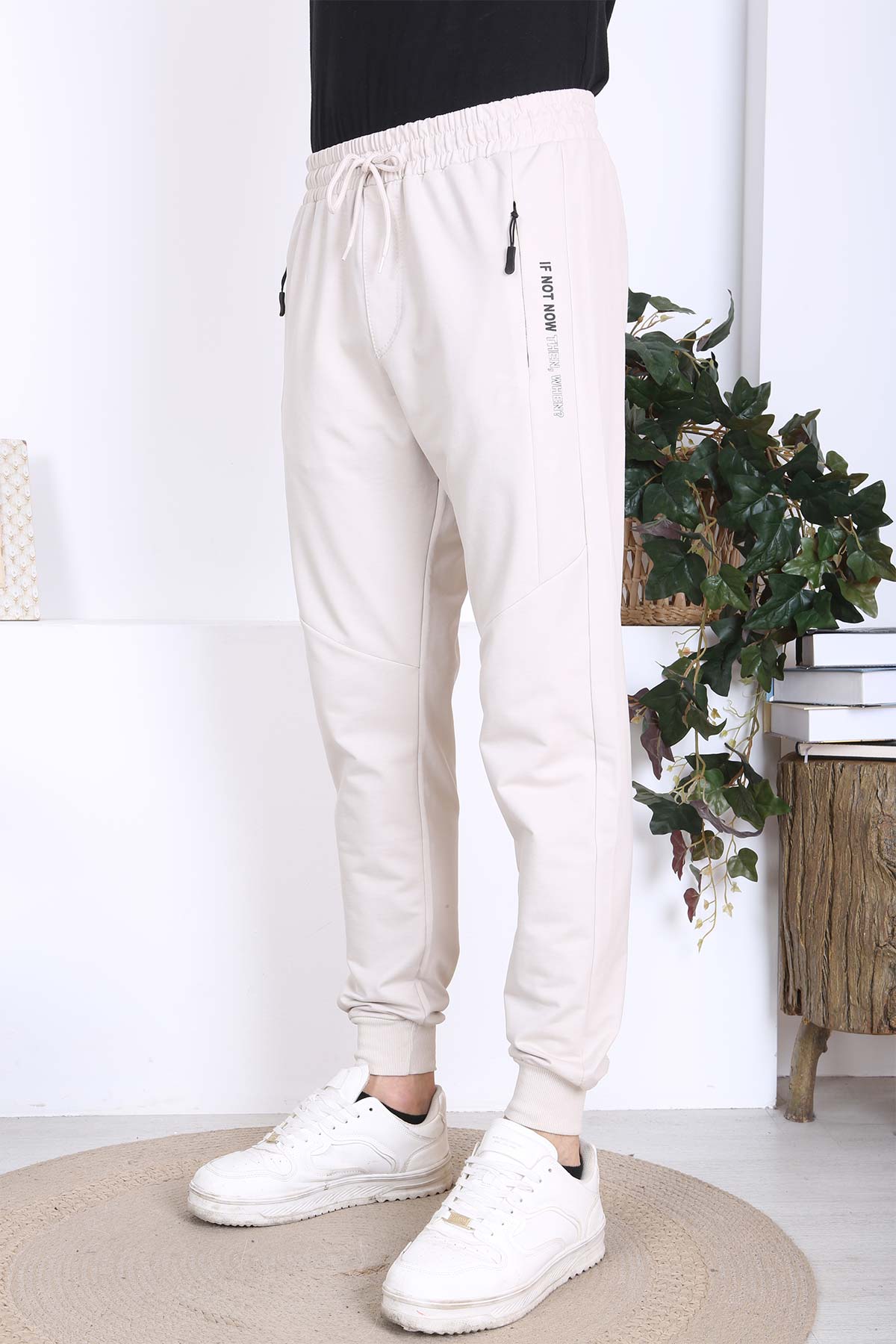 Pogi Erkek Tek Alt Eşofman - Taş - Thumbnail