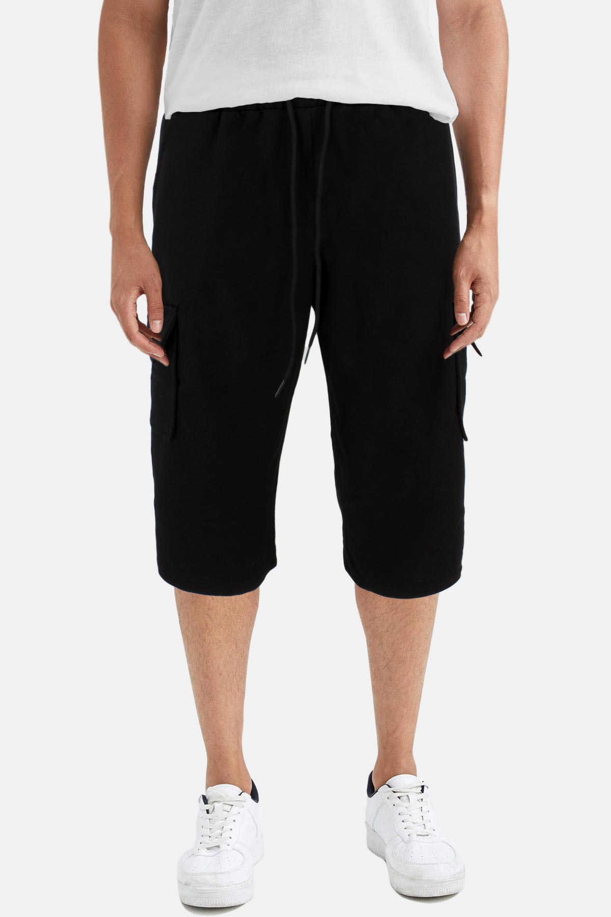 Pogi Erkek Tek Alt Kargo Cep Kapri - Siyah - Thumbnail