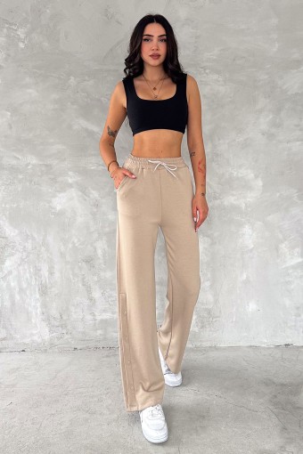 POGI - Pogi Kadın Eşofman Altı Uzun Bol Paça Çıtçıtlı - Bej