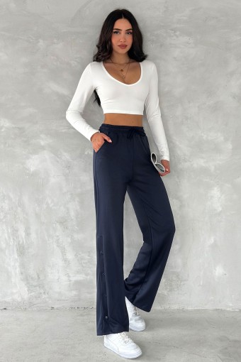 POGI - Pogi Kadın Eşofman Altı Uzun Bol Paça Çıtçıtlı - Lacivert (1)