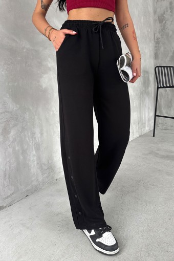 POGI - Pogi Kadın Eşofman Altı Uzun Bol Paça Çıtçıtlı - Siyah (1)