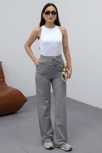 POGI - Pogi Kadın Eşofman Altı Uzun Bol Paça Modal - Gri