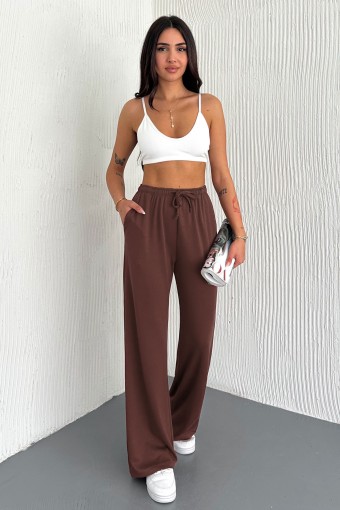 POGI - Pogi Kadın Eşofman Altı Uzun Bol Paça Modal - Kahve