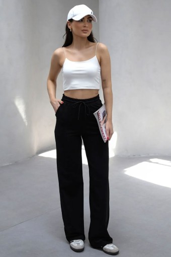 POGI - Pogi Kadın Eşofman Altı Uzun Bol Paça Modal - Siyah