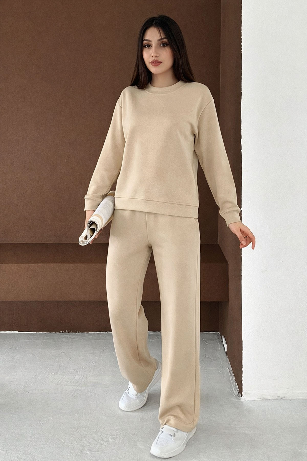 Pogi Kadın Eşofman Takımı - Taş - Thumbnail