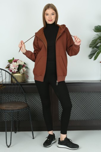 POGI - Pogi Kadın Kapşonlu Sweatshirt - Kahverengi