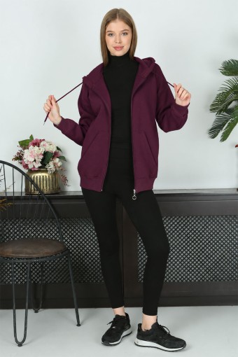 POGI - Pogi Kadın Kapşonlu Sweatshirt - Mürdüm