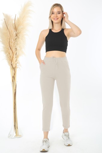 POGI - Pogi Kadın Klasik Eşofman Tek Alt Uzun - Taş