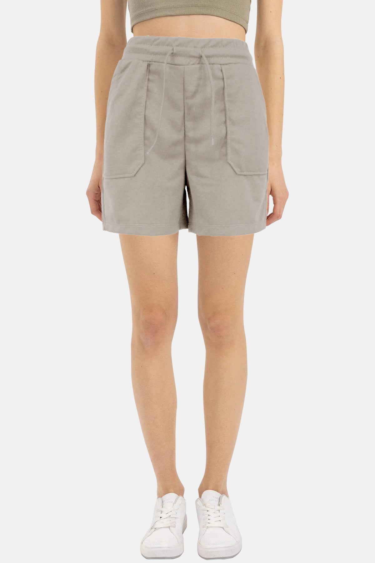 Pogi Kadın Şort Cep Detaylı - Gri - Thumbnail