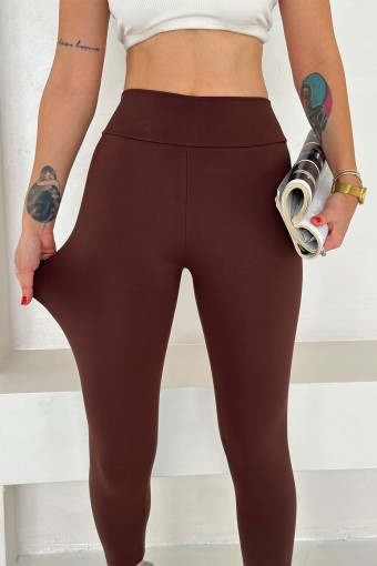 POGI - Pogi Kadın Tayt Tek Alt Uzun Dar Paça Modal - Kahve (1)