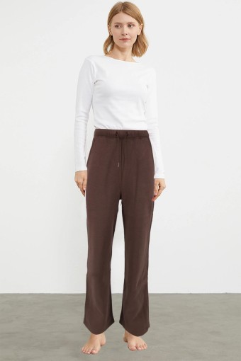 POGI - Pogi Kadın Tek Alt Eşofman 3 İplik Boru Paça - Acı Kahve