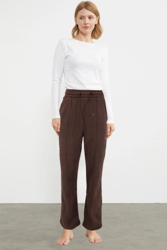 POGI - Pogi Kadın Tek Alt Eşofman 3 İplik Çimalı Boru Paça - Acı Kahve