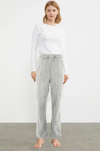 POGI - Pogi Kadın Tek Alt Eşofman 3 İplik Çimalı Boru Paça - Gri