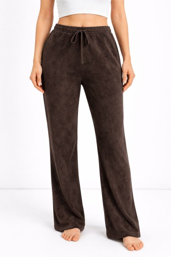 POGI - Pogi Kadın Tek Alt Eşofman Batik Pamuk Likralı Bol Paça - Acı Kahve