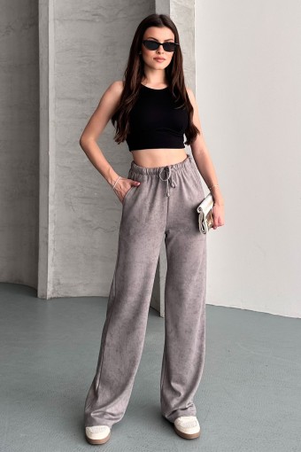 POGI - Pogi Kadın Tek Alt Eşofman Batik Pamuk Likralı Bol Paça - Gri