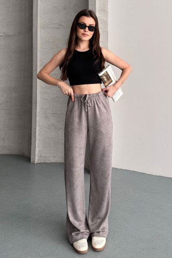 POGI - Pogi Kadın Tek Alt Eşofman Batik Pamuk Likralı Bol Paça - Gri (1)