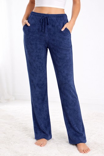 POGI - Pogi Kadın Tek Alt Eşofman Batik Pamuk Likralı Bol Paça - Lacivert