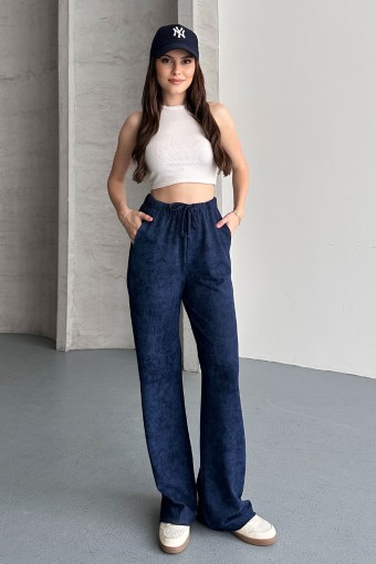 POGI - Pogi Kadın Tek Alt Eşofman Batik Pamuk Likralı Bol Paça - Lacivert