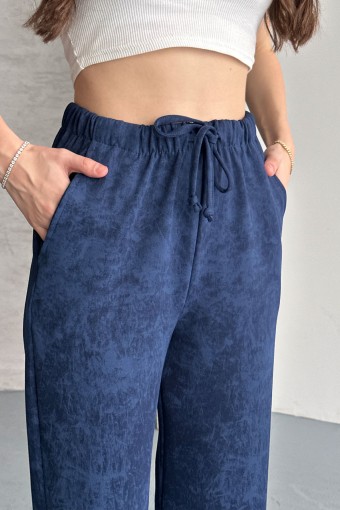 POGI - Pogi Kadın Tek Alt Eşofman Batik Pamuk Likralı Bol Paça - Lacivert (1)