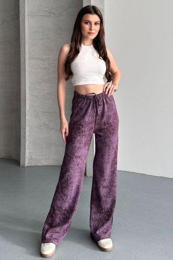 POGI - Pogi Kadın Tek Alt Eşofman Batik Pamuk Likralı Bol Paça - Mürdüm (1)