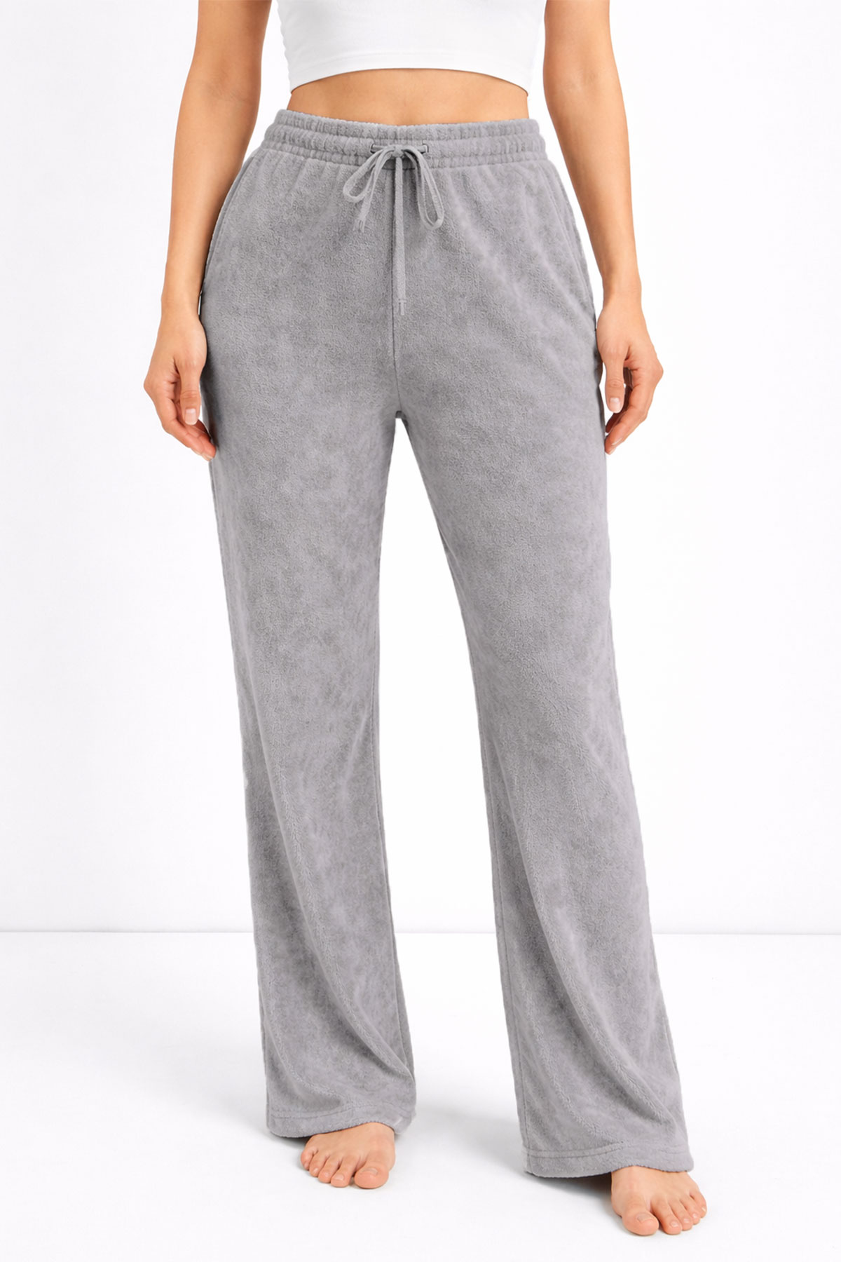 Pogi Kadın Tek Alt Eşofman Batik Pamuk Likralı Bol Paça - Vizon - Thumbnail