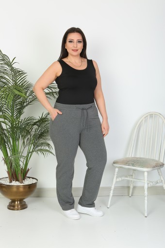 POGI - Pogi Kadın Tek Alt Eşofman Büyük Beden - Füme