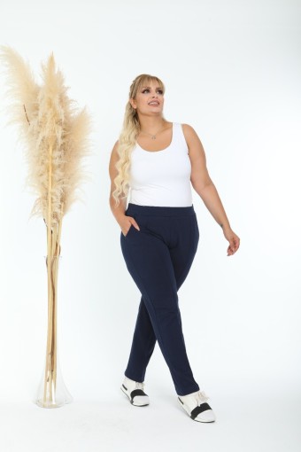 POGI - Pogi Kadın Tek Alt Eşofman Büyük Beden - Lacivert