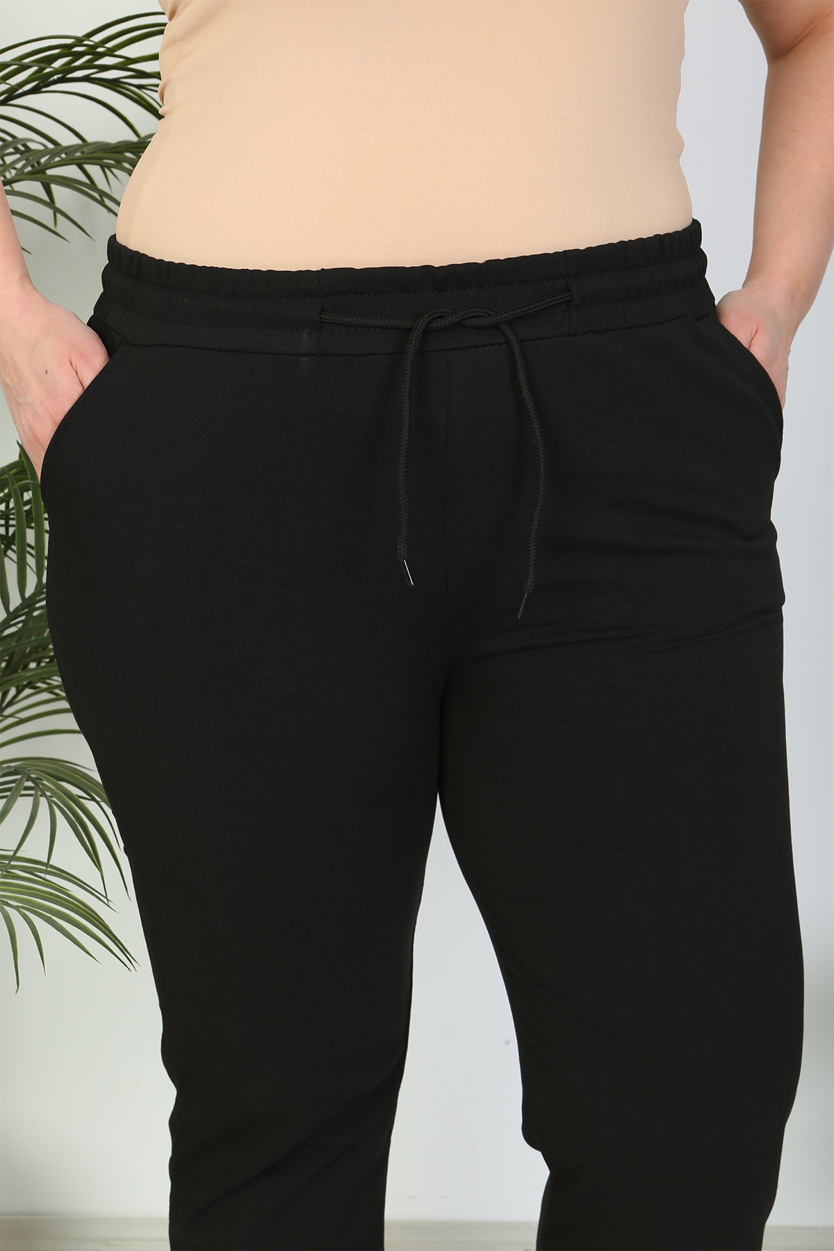 Pogi Kadın Tek Alt Eşofman Büyük Beden - Siyah - Thumbnail