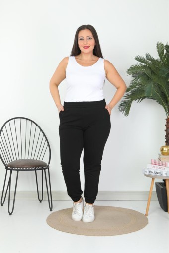 POGI - Pogi Kadın Tek Alt Eşofman Büyük Beden - Siyah